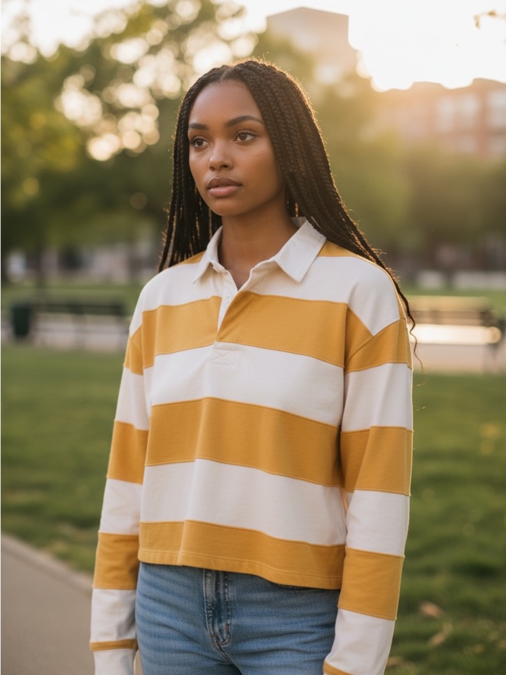 Marine Layer Rugby Crop Polo Striped Preppy Academia S Boxy